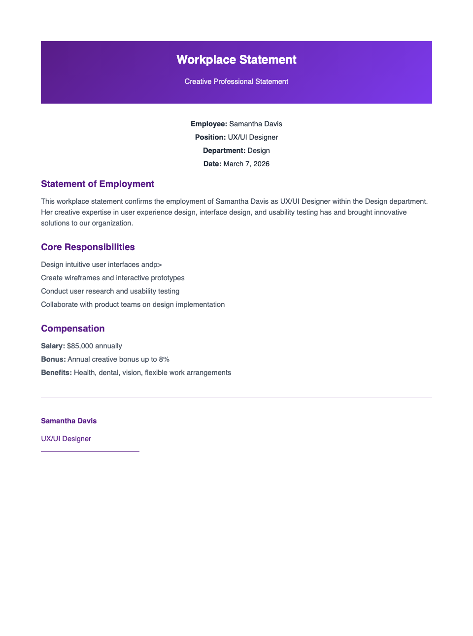 Purple creative workplace statement